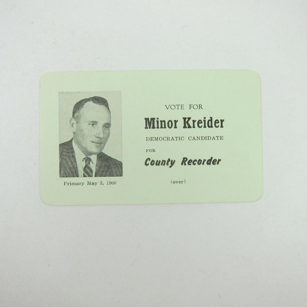 Political Campaign Election Card Darke County Ohio Minor Kreider Vintage 1960